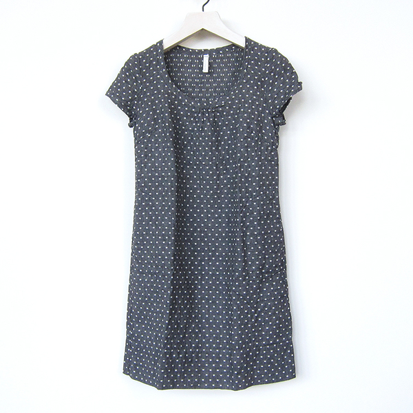 Nuthatch washed linen shirred dress - grey dot Nuthatch washed linen shirred dress - grey dot