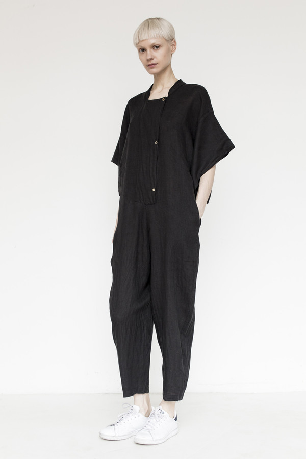 Black Crane Linen Jumpsuit Black Crane Linen Jumpsuit