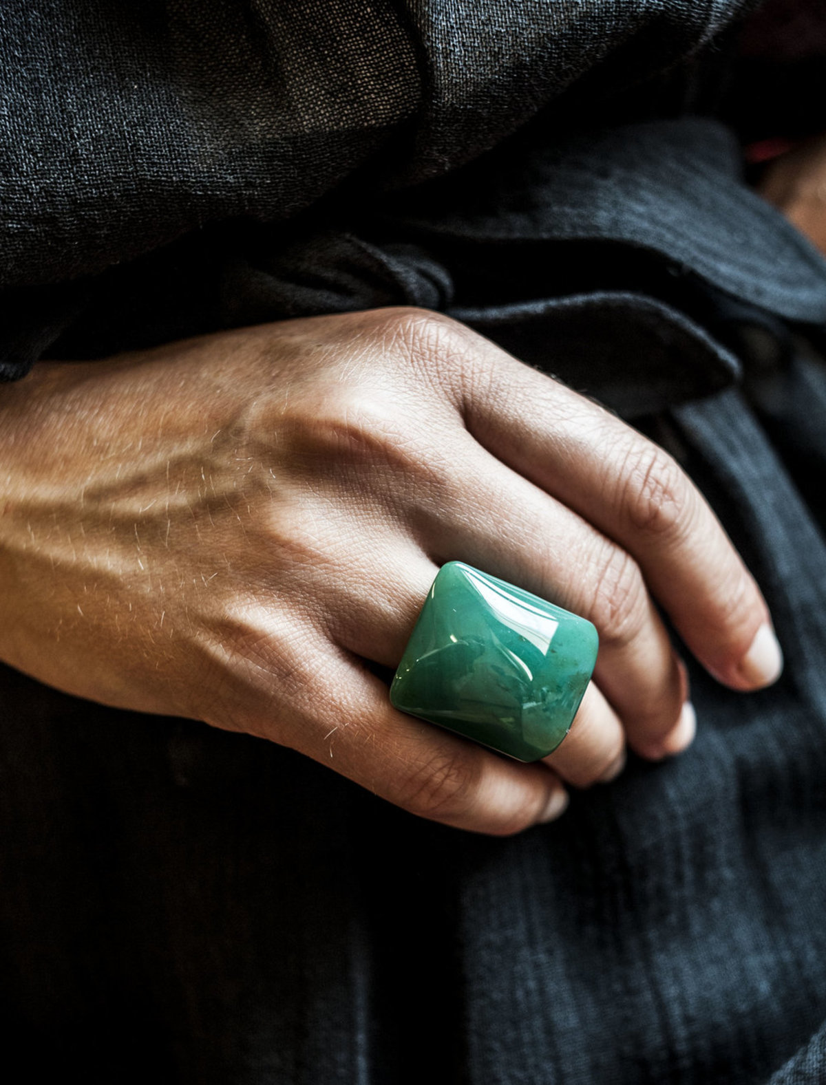 F O L D Square Agate Ring Green Garmentory