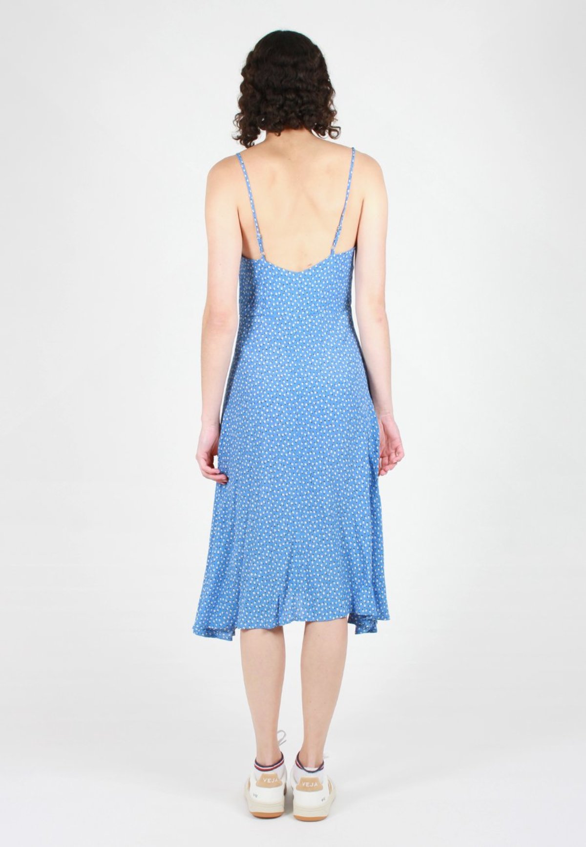 navy white spot dress