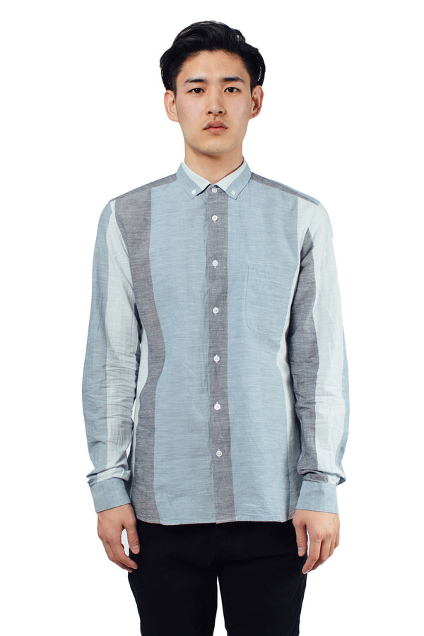 Men's YMC Jan and Dean Wide Stripe Shirt Blue Men's YMC Jan and Dean Wide Stripe Shirt Blue