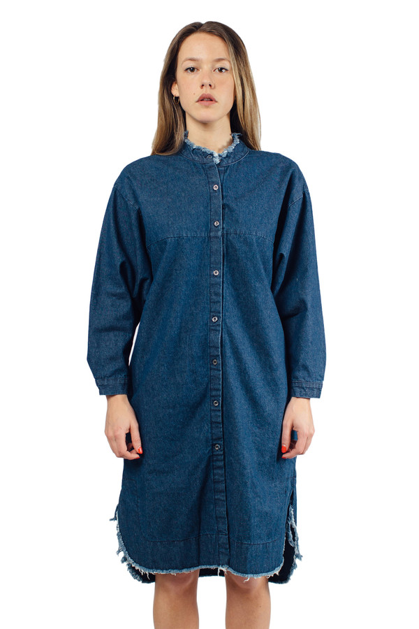 WU+SEN Solit Denim Raw Hem Shirt Dress WU+SEN Solit Denim Raw Hem Shirt Dress