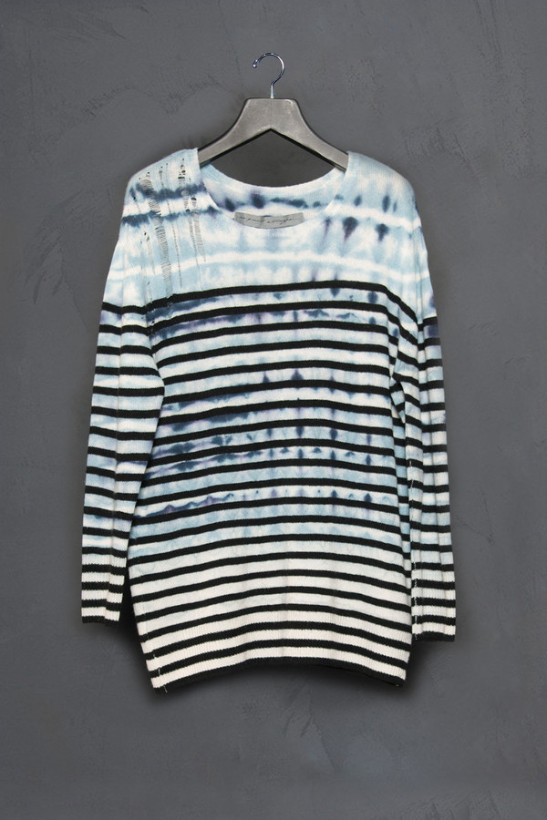 Raquel Allegra Shredded Shoulder Stripe Pull Over Raquel Allegra Shredded Shoulder Stripe Pull Over