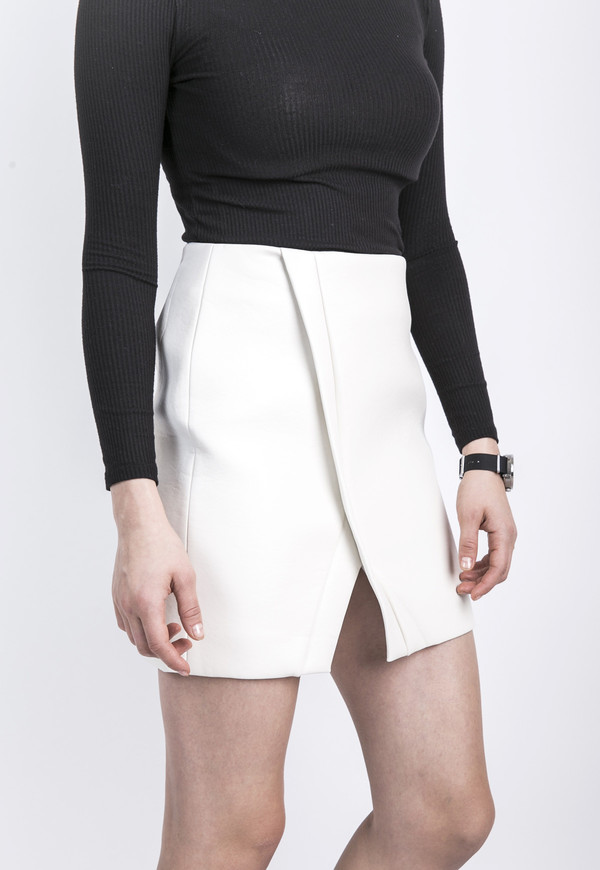 Lookast Cream Faux Leather Skirt Lookast Cream Faux Leather Skirt