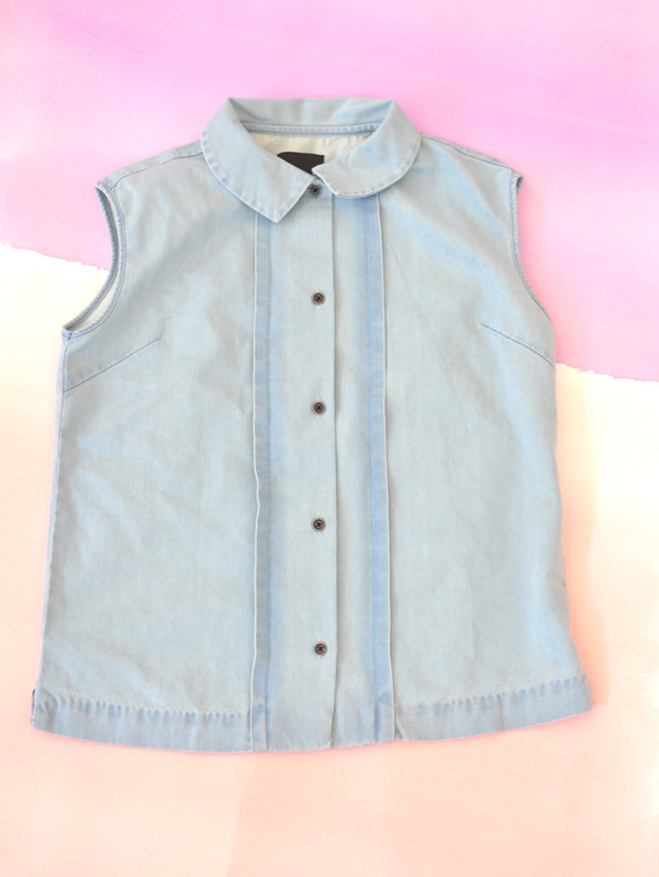 Courtshop "Robin" Sleeveless Pintucked Chambray Blouse Courtshop "Robin" Sleeveless Pintucked Chambray Blouse