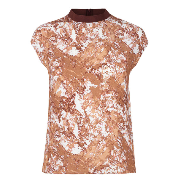 Just Female "Andora" Sleeveless AOP Top with Rib Mock Neck Just Female "Andora" Sleeveless AOP Top with Rib Mock Neck
