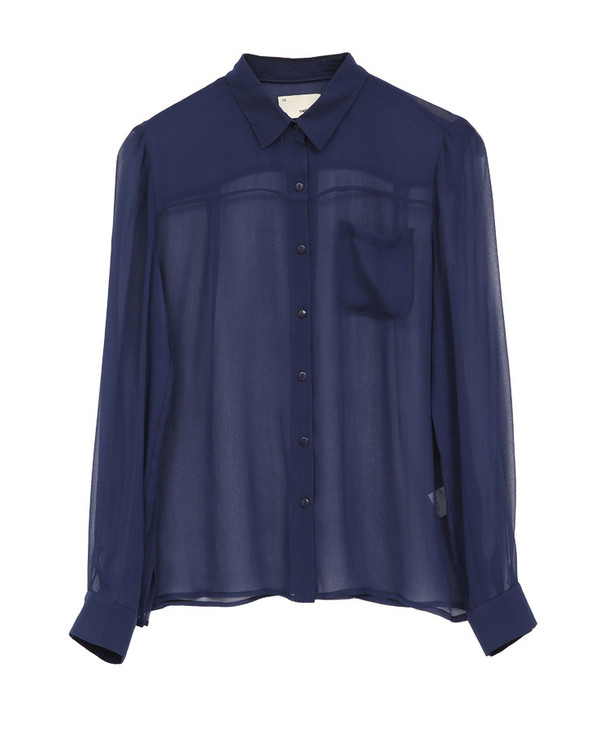 The Korner Navy Long Sleeve Sheer Silk Shirt The Korner Navy Long Sleeve Sheer Silk Shirt
