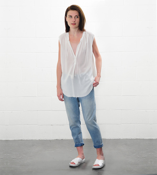 Raquel Allegra Shirred Sleeveless Henley Raquel Allegra Shirred Sleeveless Henley