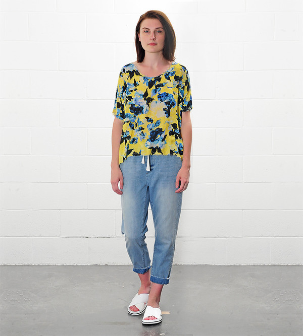Raquel Allegra Yellow Floral Crop Tee Print Raquel Allegra Yellow Floral Crop Tee Print