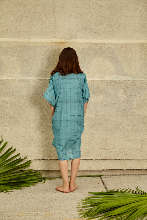 Tantuvi Cocoon Caftan Dress- Sea Grid Tantuvi Cocoon Caftan Dress- Sea Grid