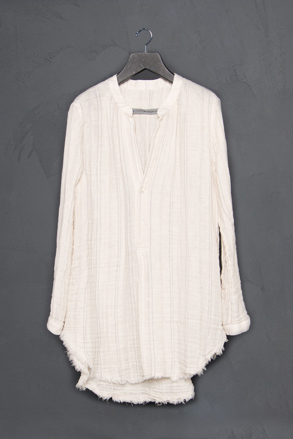 Raquel Allegra Striped Raw Henley Shirt Raquel Allegra Striped Raw Henley Shirt