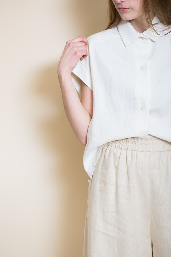 Micaela Greg Pieced Sleeve Button Up / White Micaela Greg Pieced Sleeve Button Up / White