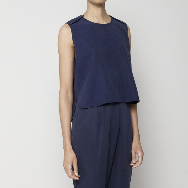 7115 by Szeki Crew Neck Cropped Top - Navy SS16 7115 by Szeki Crew Neck Cropped Top - Navy SS16