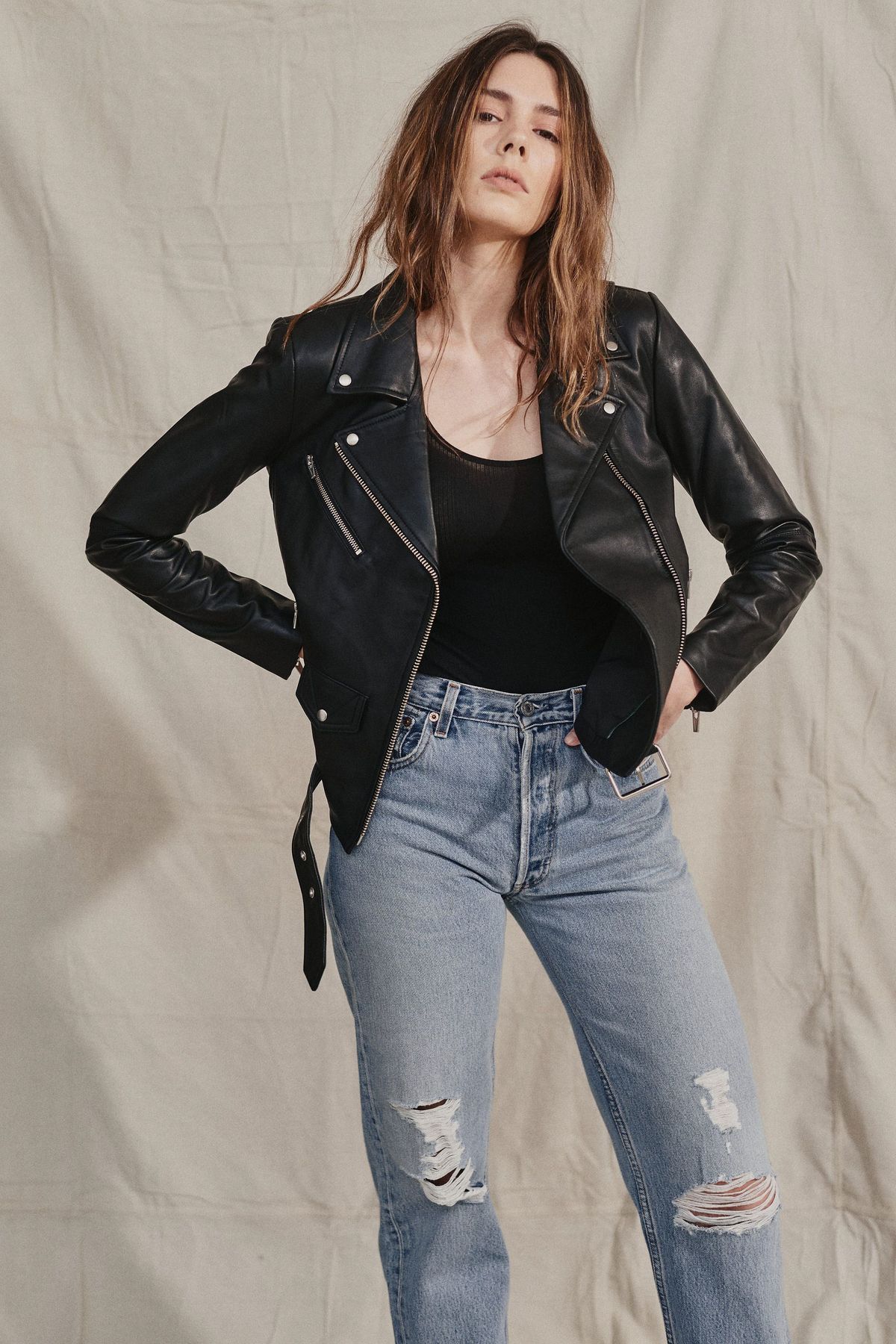 veda black leather jacket