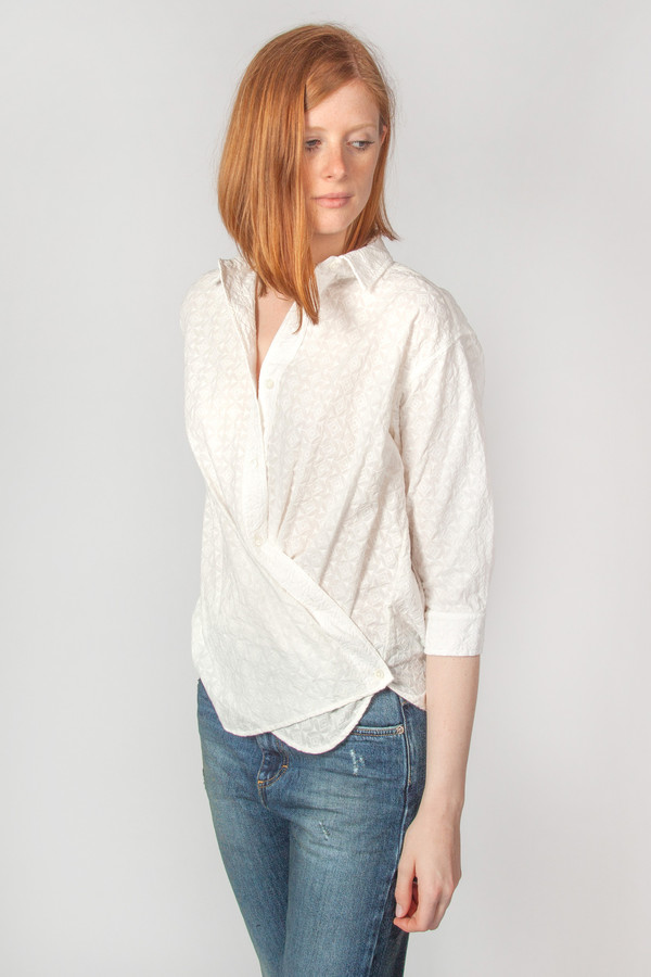Steven Alan Cross Over Shirt Geo Embroidery White Steven Alan Cross Over Shirt Geo Embroidery White