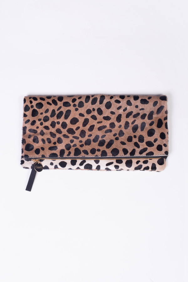 Clare V. Leopard Print Haircalf Foldover Clutch Clare V. Leopard Print Haircalf Foldover Clutch
