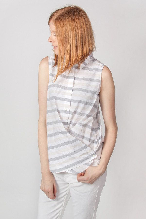 Steven Alan Sleeveless Cross Over Shirt Grey Tan Stripe Steven Alan Sleeveless Cross Over Shirt Grey Tan Stripe