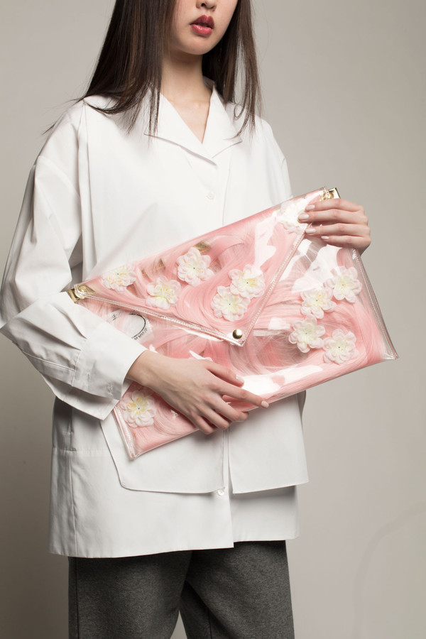 Maryme-Jimmypaul Envelope Bag with Pink Hair in Pink Maryme-Jimmypaul Envelope Bag with Pink Hair in Pink