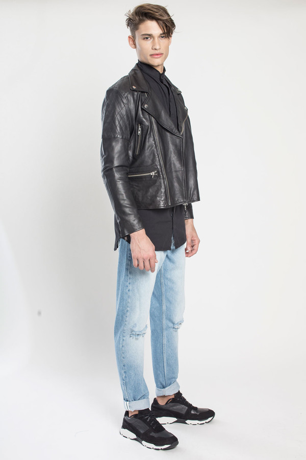 Men's TOURNE DE TRANSMISSION Existence Leather Biker Jacket in Black Men's TOURNE DE TRANSMISSION Existence Leather Biker Jacket in Black