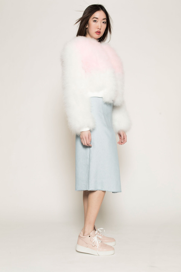 Maryme-Jimmypaul Feather Bomber Jacket in Pink/White Maryme-Jimmypaul Feather Bomber Jacket in Pink/White