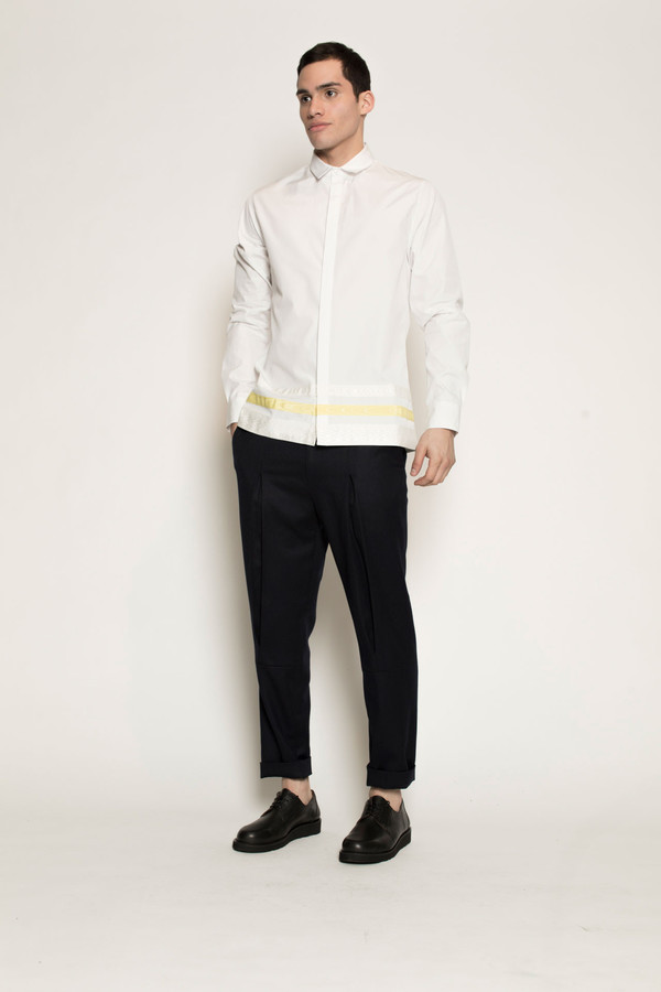 Men's Kenneth Ning Grosgrain Shirt in White Men's Kenneth Ning Grosgrain Shirt in White