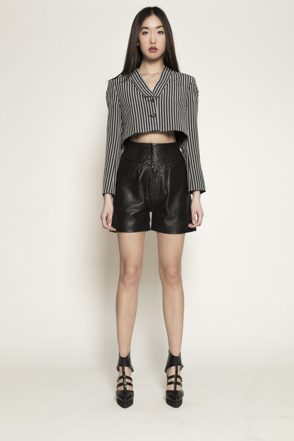 Dzojchen High Waisted Leather Shorts in Black Leather Dzojchen High Waisted Leather Shorts in Black Leather