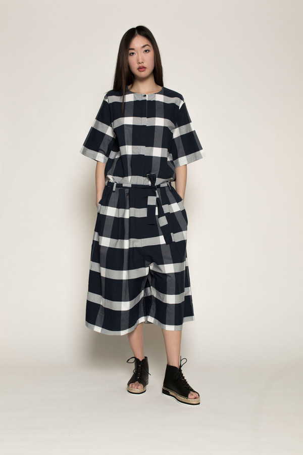 Kowtow Pen to Paper Jumpsuit in Navy/White Check Kowtow Pen to Paper Jumpsuit in Navy/White Check