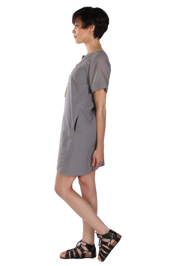 European Culture Slit Tunic Neck Dress European Culture Slit Tunic Neck Dress