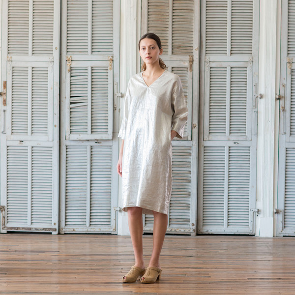 Horses Atelier Long Metallic Silver Cape Dress - SOLD OUT Horses Atelier Long Metallic Silver Cape Dress - SOLD OUT