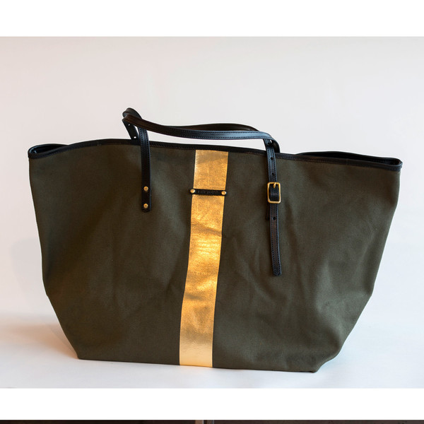 Kempton & Co Gold Striped Beach Tote Olive/Gold Kempton & Co Gold Striped Beach Tote Olive/Gold