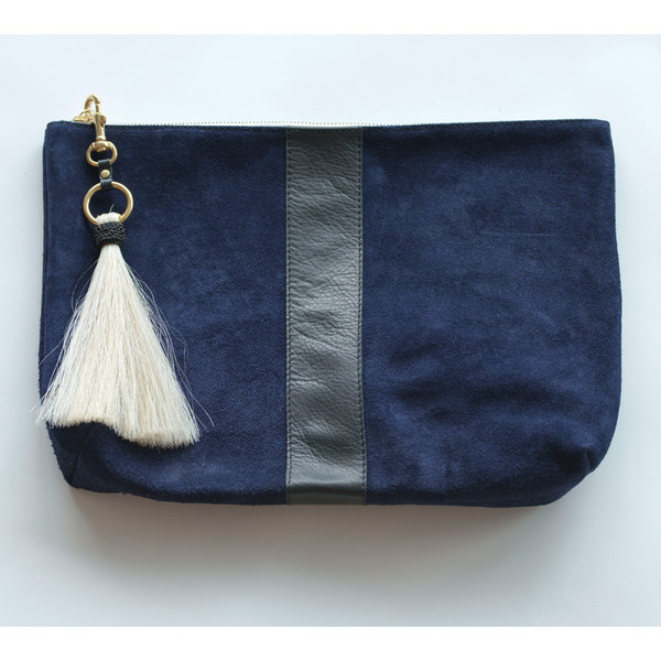 Kempton & Co Suede Tassel Clutch Navy Kempton & Co Suede Tassel Clutch Navy