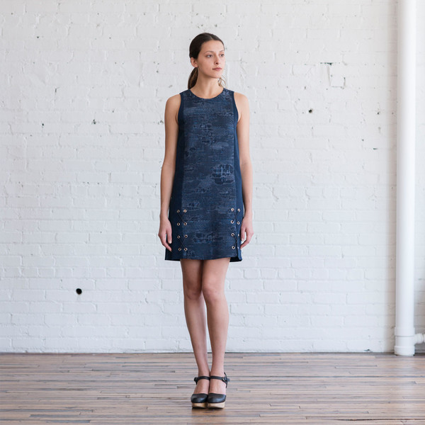Tess Giberson Jacquard & Denim Dress w/ Lacing Tess Giberson Jacquard & Denim Dress w/ Lacing