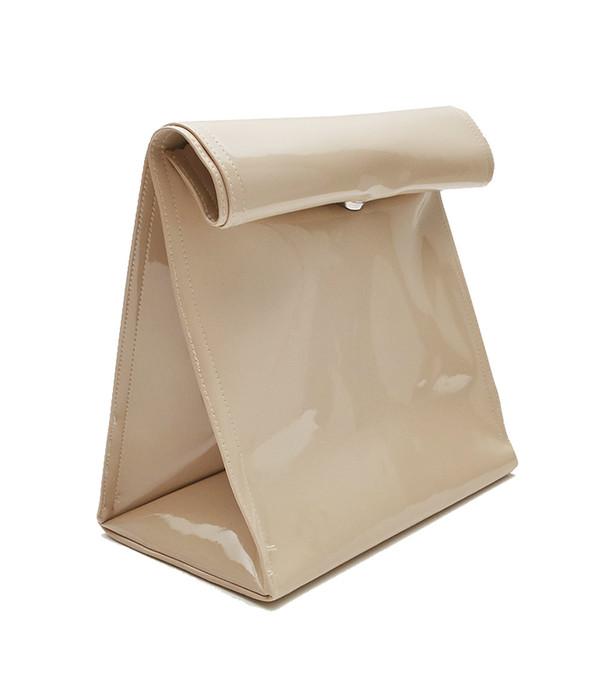 SMK Foldover Bag in Beige Vinyl SMK Foldover Bag in Beige Vinyl