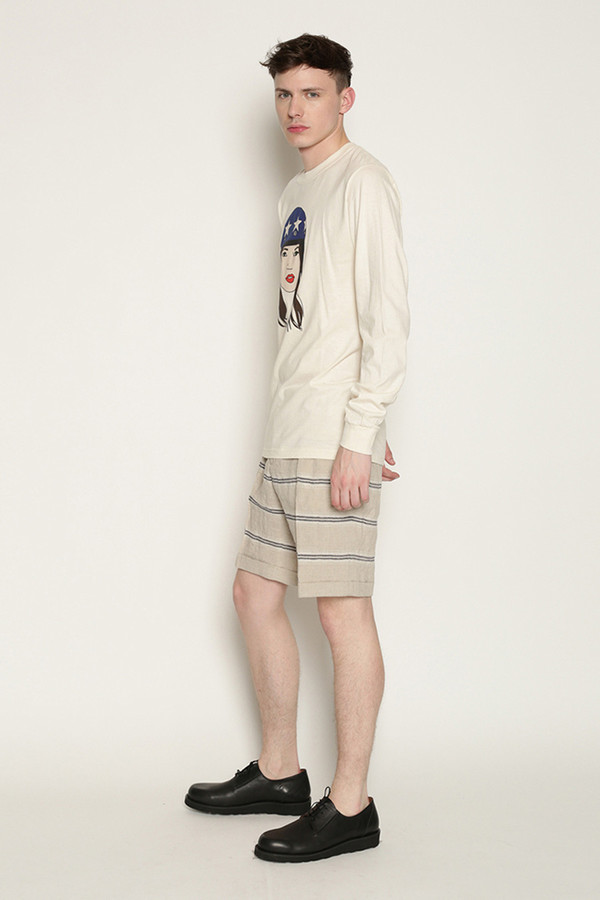 Men's Soulland Kreuzberg Shorts in Beige with Navy Stripes Men's Soulland Kreuzberg Shorts in Beige with Navy Stripes