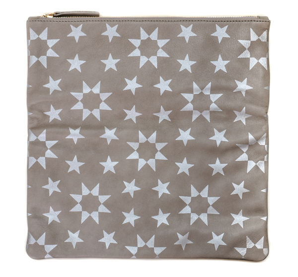 Clare Vivier Foldover Clutch - Gray Leather w/ Silver Moor Print Clare Vivier Foldover Clutch - Gray Leather w/ Silver Moor Print