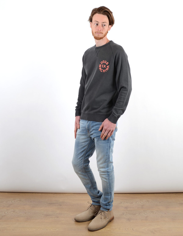 Men's Deus Scorpion Dance Crew Sweatshirt Washed Black Men's Deus Scorpion Dance Crew Sweatshirt Washed Black