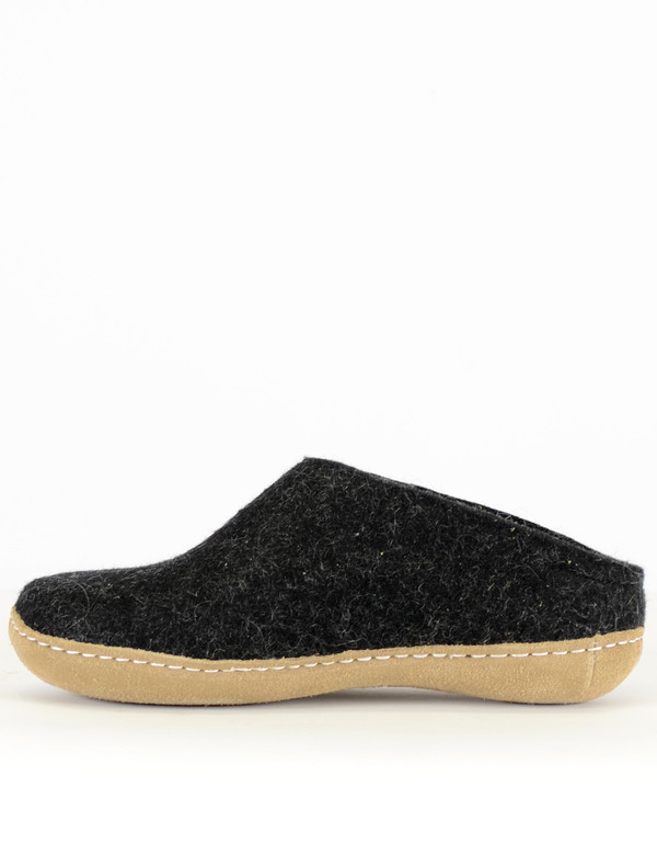 Glerups Women's Wool Slipper Leather Sole Charcoal Glerups Women's Wool Slipper Leather Sole Charcoal