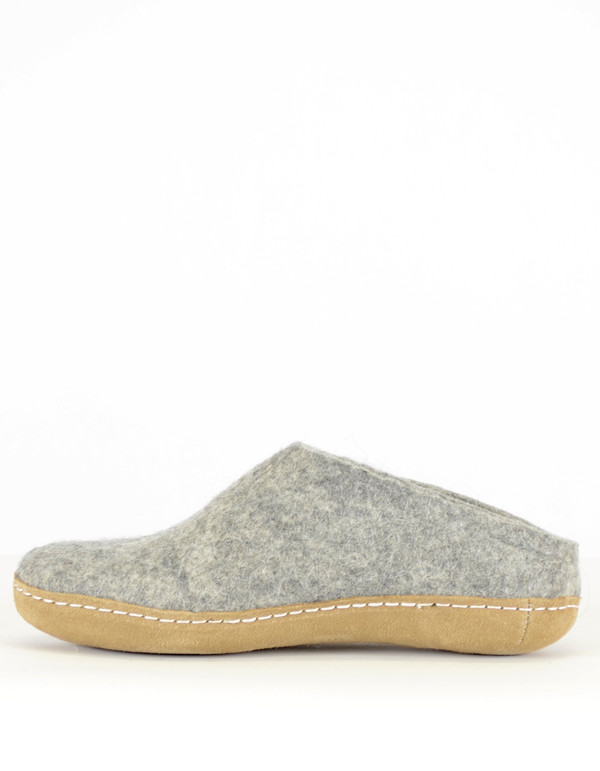 Glerups Women's Wool Slipper Leather Sole Grey Glerups Women's Wool Slipper Leather Sole Grey
