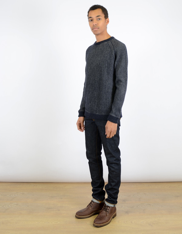 Men's Nudie Aron Two Tone Knit Sweater Navy Men's Nudie Aron Two Tone Knit Sweater Navy