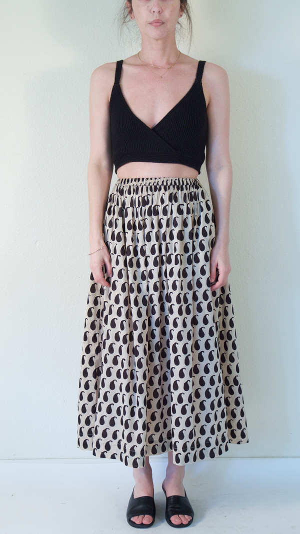 Pari Desai Monsoon Block Printed Skirt in Buttermilk/Ebony Pari Desai Monsoon Block Printed Skirt in Buttermilk/Ebony