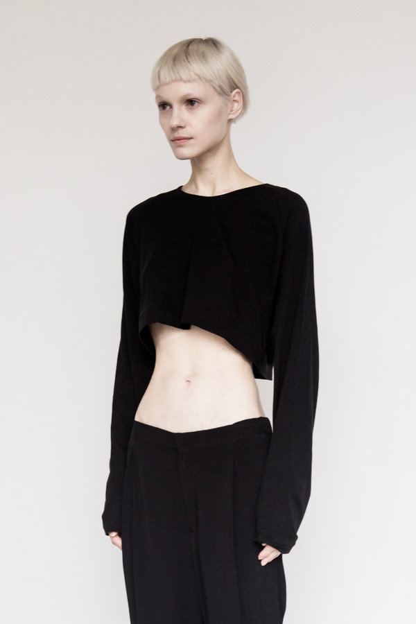 David Michael Cotton Cropped Sweater - Black David Michael Cotton Cropped Sweater - Black