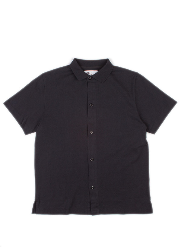 Men's MHL Margaret Howell Polo Shirt Dry Cotton Jersey Black Men's MHL Margaret Howell Polo Shirt Dry Cotton Jersey Black