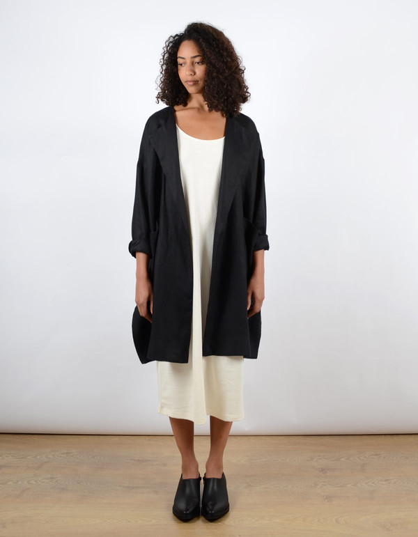 Sunja Link Collarless Coat Black Sunja Link Collarless Coat Black