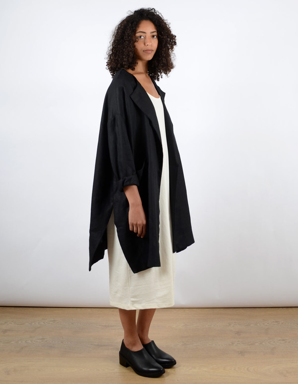 Sunja Link Collarless Coat Black Sunja Link Collarless Coat Black
