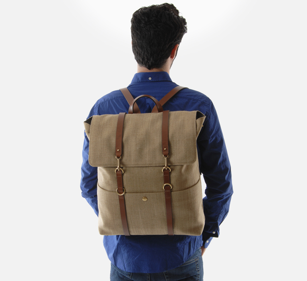 Oat Herringbone and Cuoio MS Backpack by Mismo Oat Herringbone and Cuoio MS Backpack by Mismo