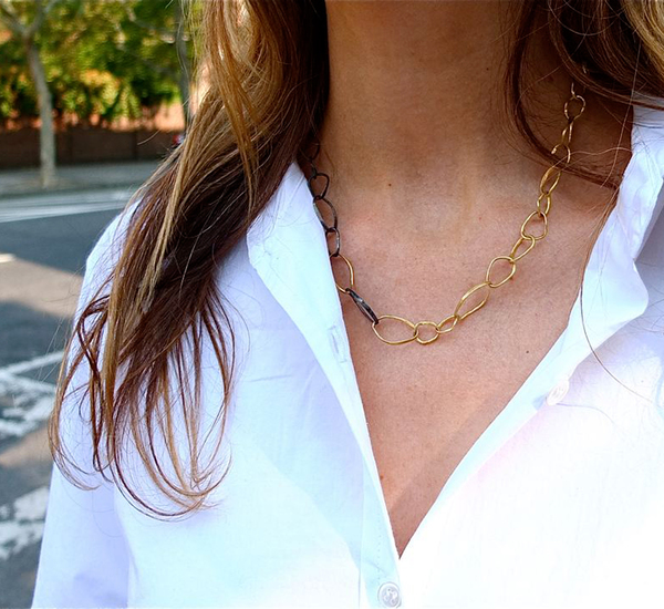 Rosanne Pugliese 22K Gold and Oxidized Silver Pebble Necklace Rosanne Pugliese 22K Gold and Oxidized Silver Pebble Necklace