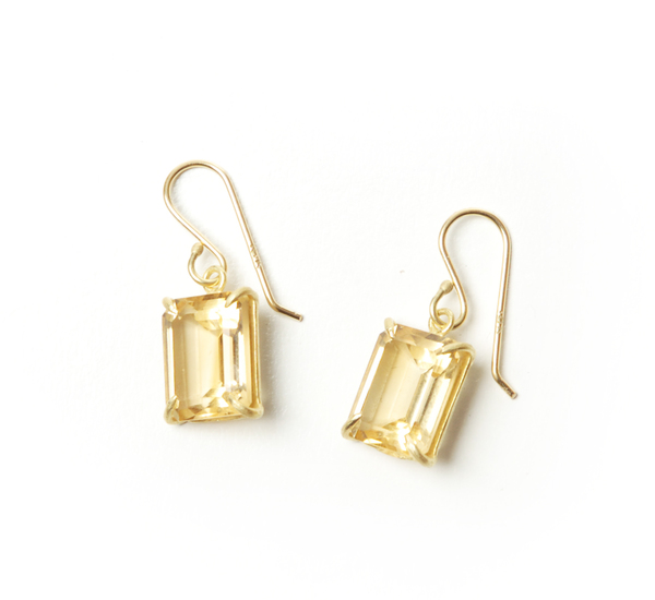 Rosanne Pugliese 18K Emerald Cut Faceted Champagne Citrine Earrings Rosanne Pugliese 18K Emerald Cut Faceted Champagne Citrine Earrings