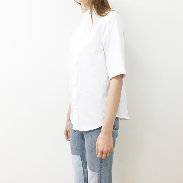 Shelby Steiner White Mandarin Collar Shirt Shelby Steiner White Mandarin Collar Shirt