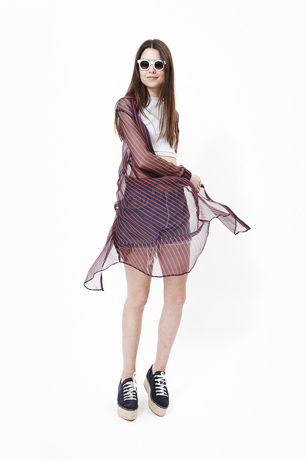 Nanushka Siiri Long Shirt Dress in Navy/Red Stripe Nanushka Siiri Long Shirt Dress in Navy/Red Stripe