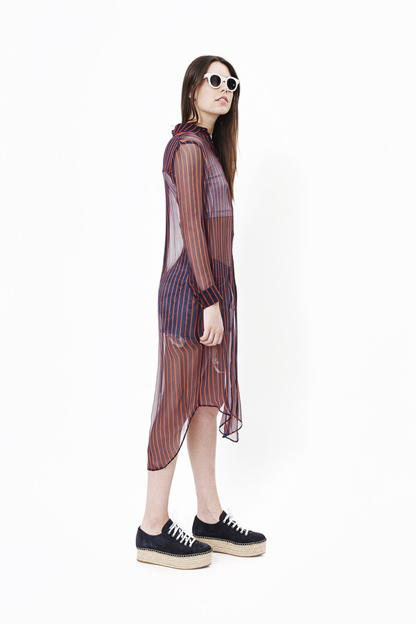 Nanushka Siiri Long Shirt Dress in Navy/Red Stripe Nanushka Siiri Long Shirt Dress in Navy/Red Stripe